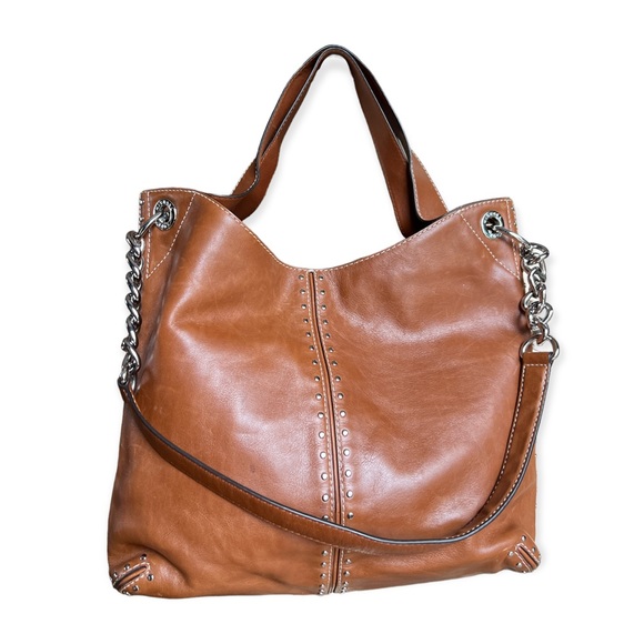 Michael Kors Handbags - Michael Kors Astor Raven Brown Studded Leather Shoulder Bag - 35S7SATE3L